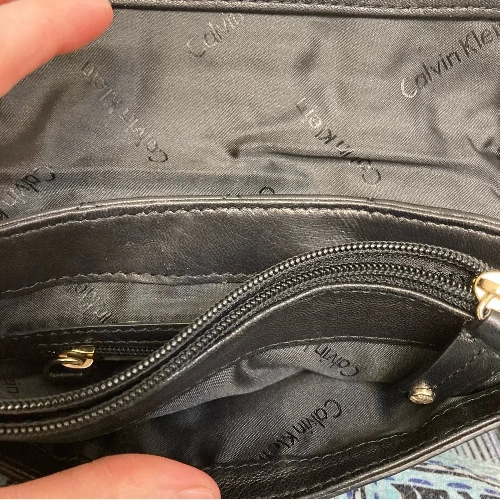 Calvin Klein quilted black leather clutch bag